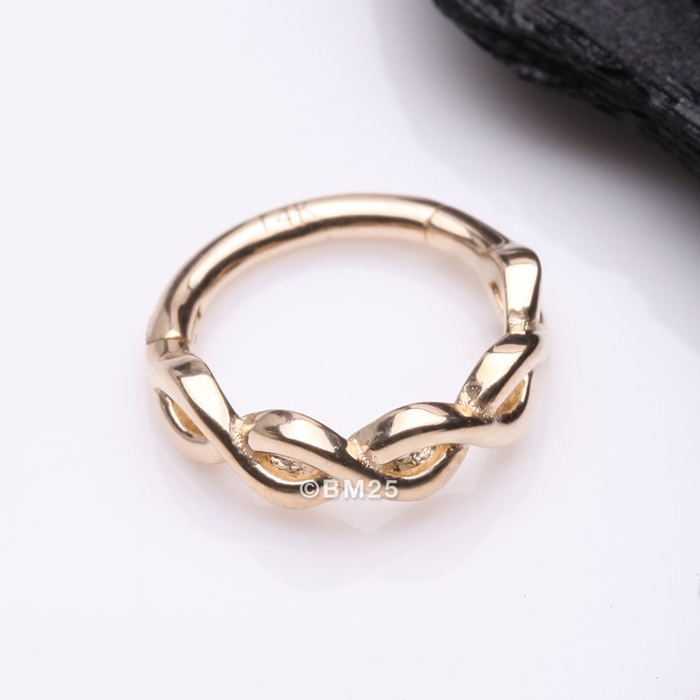 14 Karat Gold Infinity Weaved Loop Seamless Clicker Hoop Ring